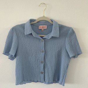 LISA SAYS GAH ♥︎ Heart Buttons ♥︎ Sabrina Top — Blue, S